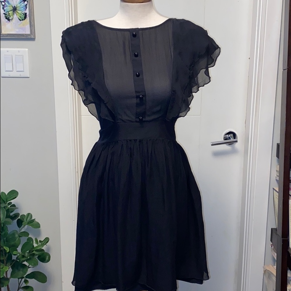 Women's Black Mini Dress with Flutter Sleeves